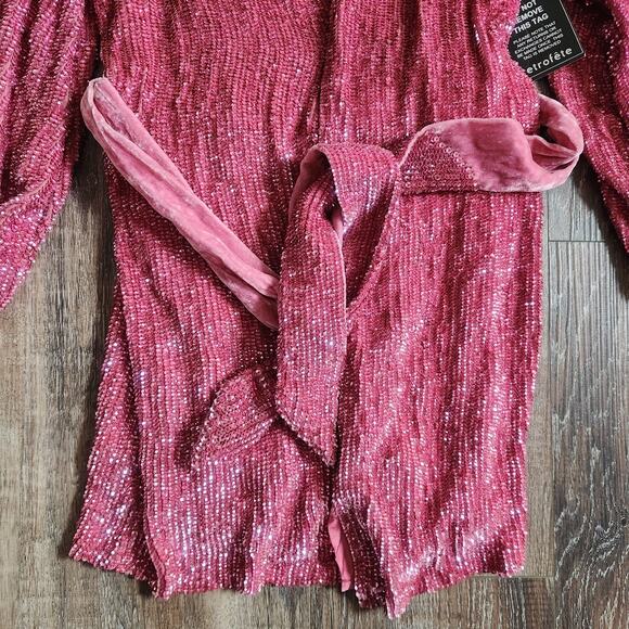 Retrofete Gabrielle Robe Dress in Pastel Pink Sequins Size Small NWT Long Sleeve - Picture 4 of 12